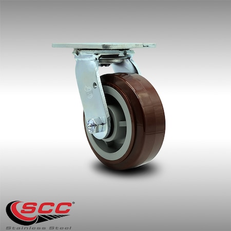 Service Caster 5 Inch Stainless Steel Polyurethane Wheel Swivel Caster with Roller Bearing SCC SCC-SS30S520-PPUR